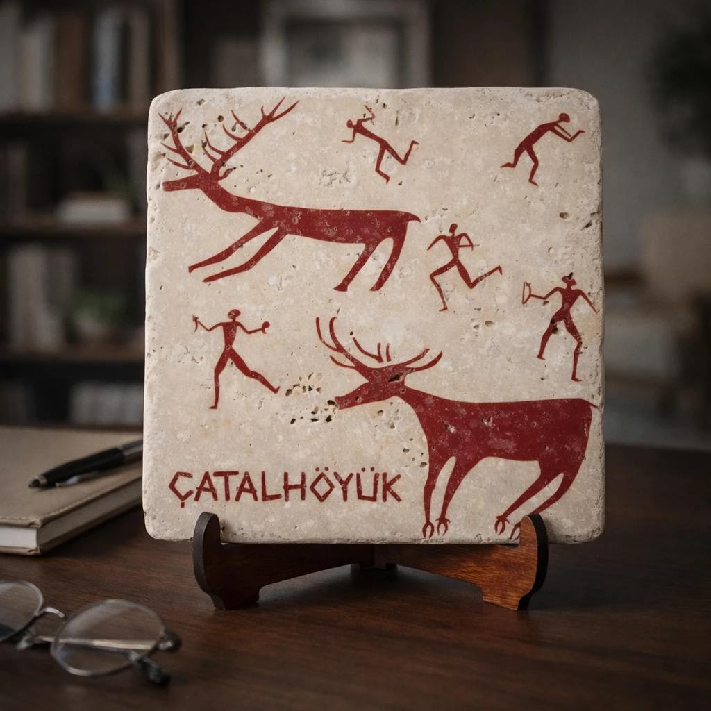 Çatalhöyük Av Temalı Traverten Pano | Tarihi Hikayeli Doğal Taş Dekor
