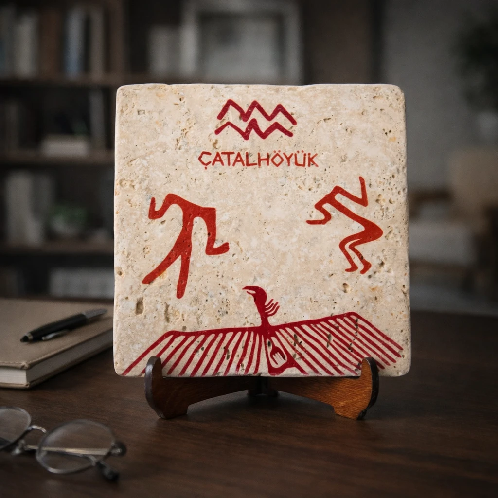 Çatalhöyük Sembolik Figürlü Traverten Pano – Butik Üretim Doğal Taş Dekor