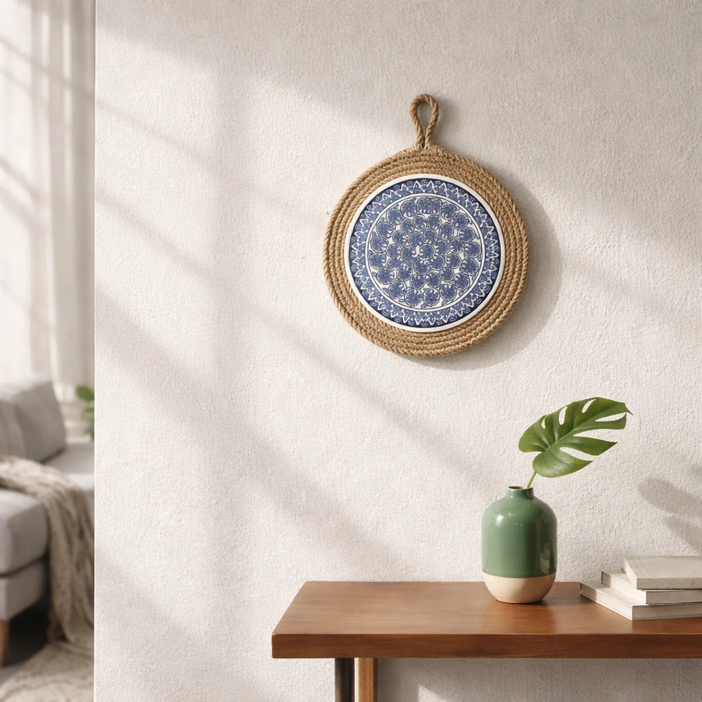 Dekoratif Seramik Duvar Panosu – Mavi Desenli Duvar Dekoru