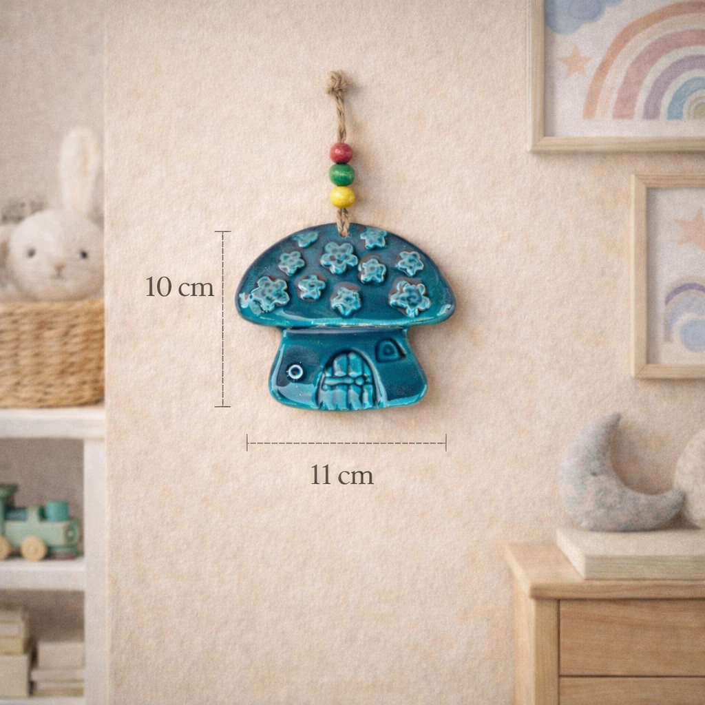 Dekoratif Turkuaz Seramik Mantar Ev Duvar Süsü