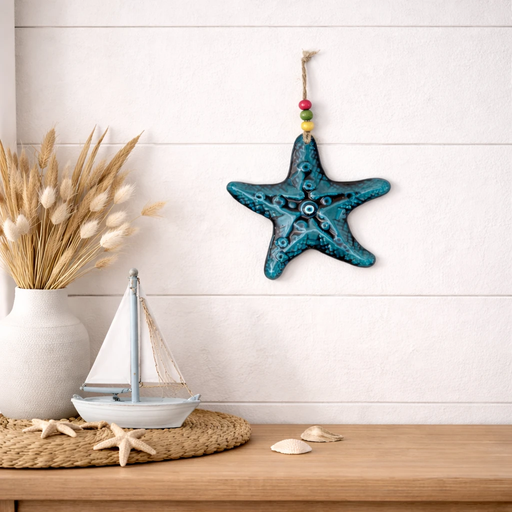 Deniz Yıldızı Turkuaz Renk Seramik Duvar Süsü