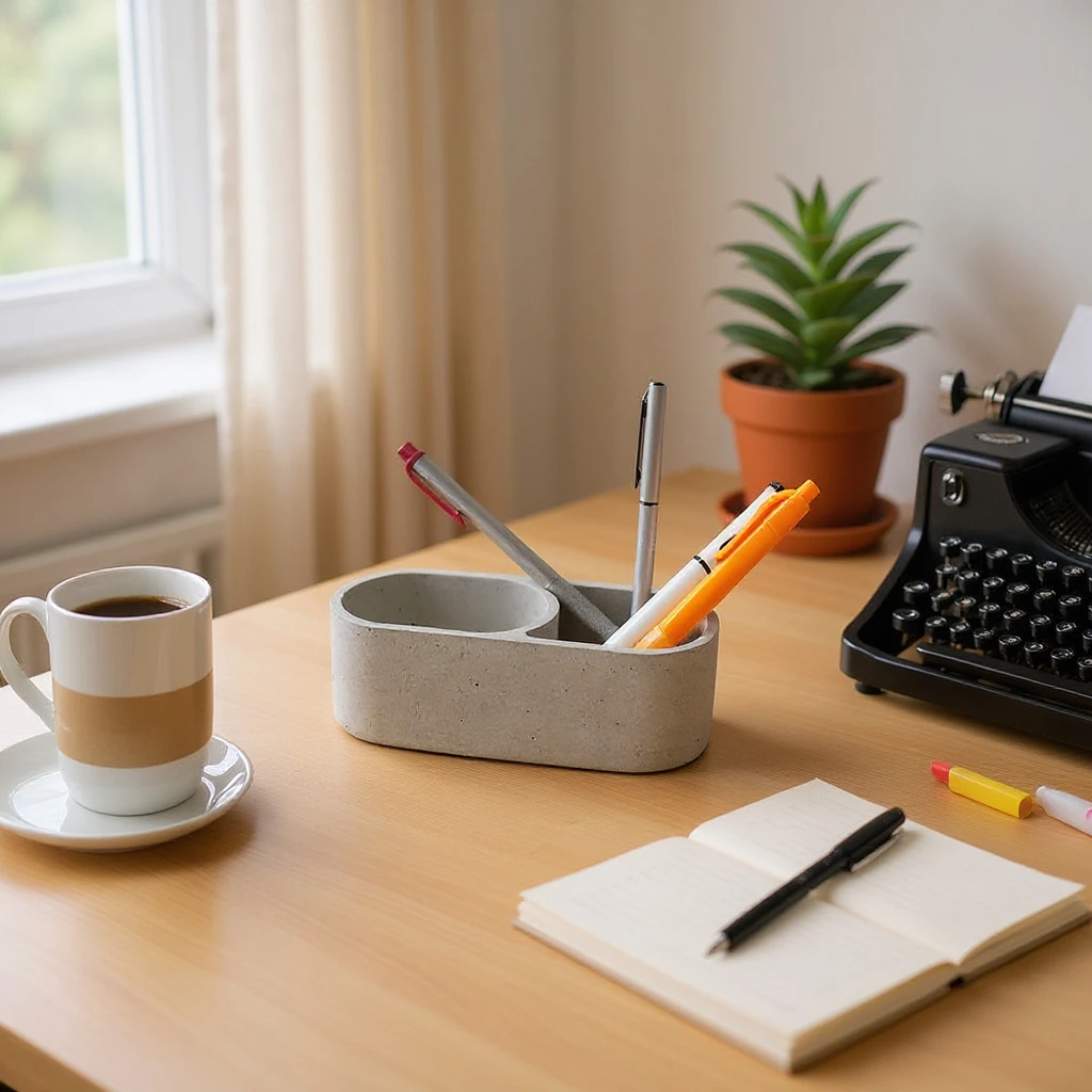 El Yapımı Brüt Masaüstü Kalemlik & Notluk