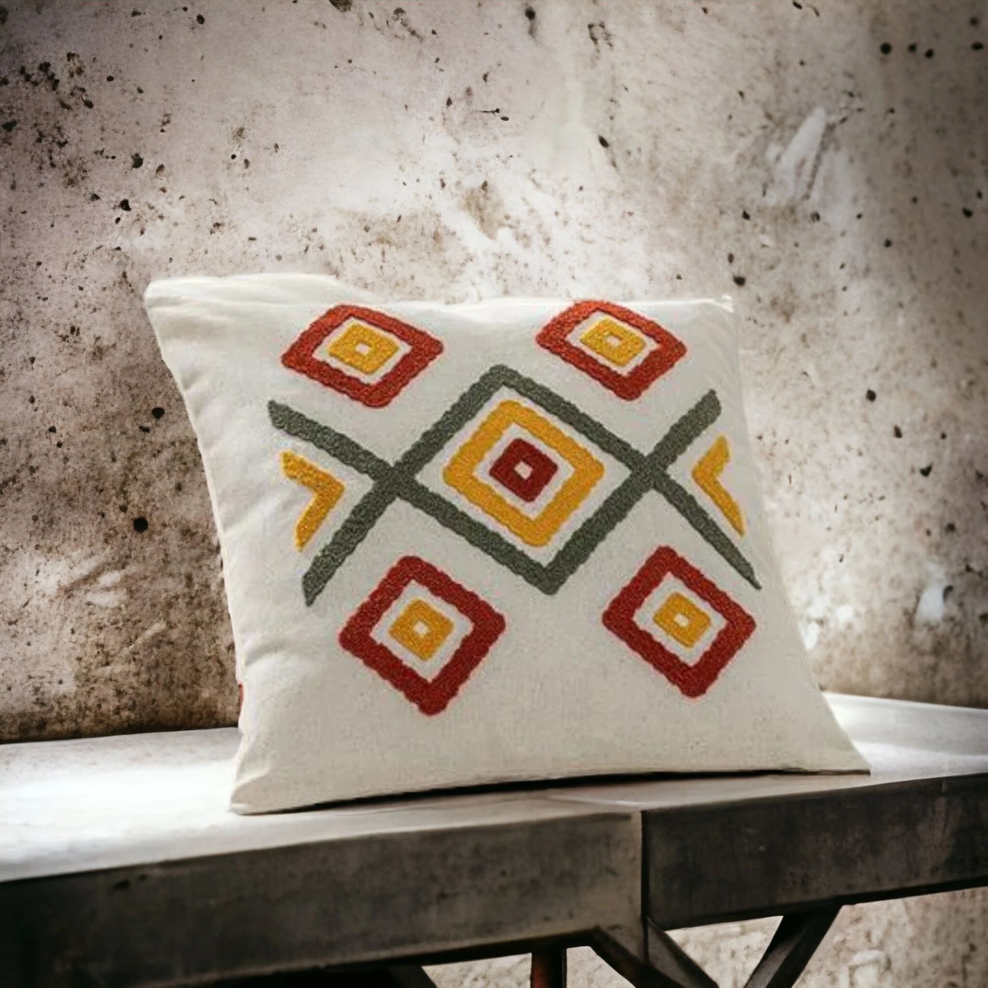 Etnik Geometrik Punch İşlemeli Dekoratif Kırlent Kılıfı | PNCH-2023101