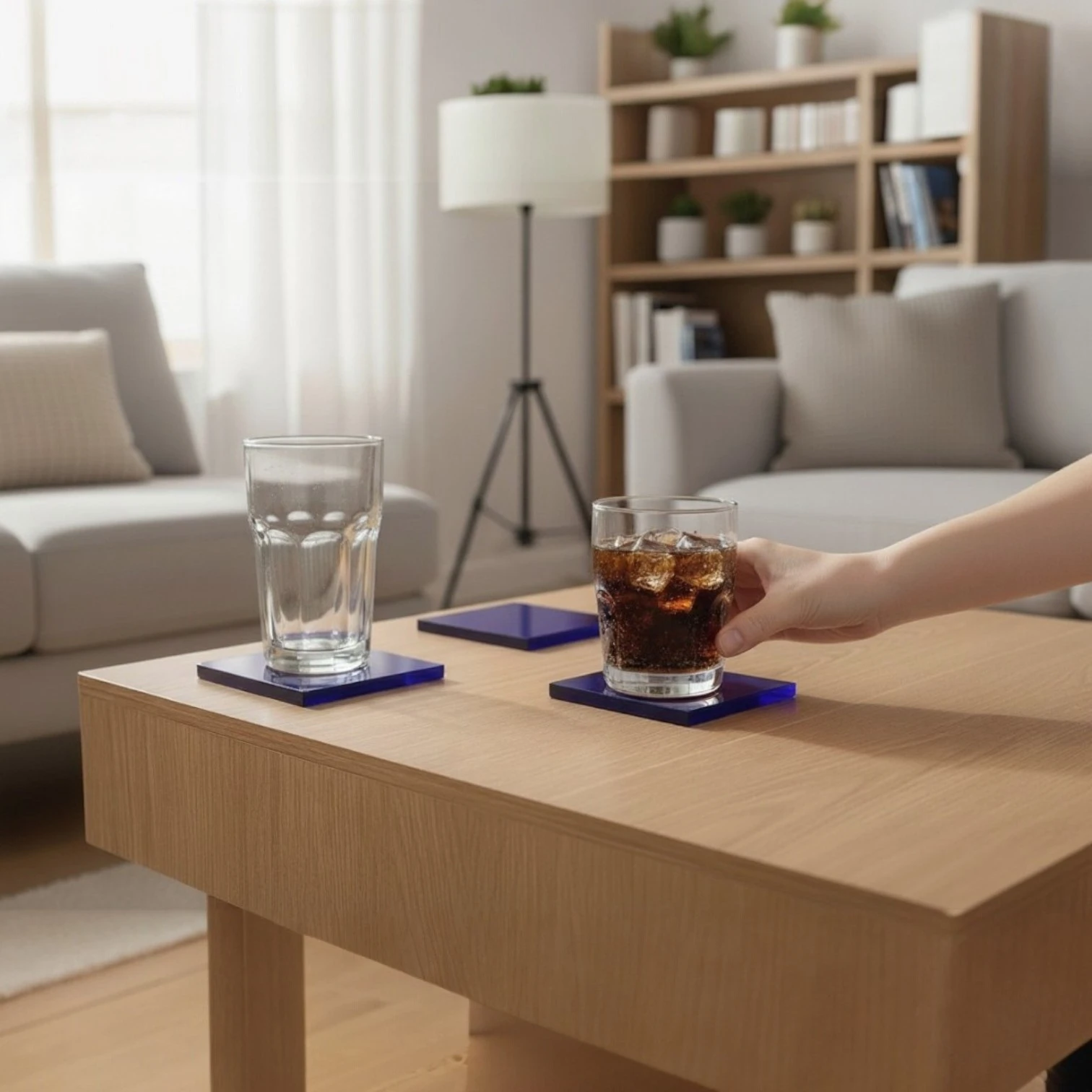 Lacivert Cam Bardak Altlığı – Modern ve Şık Masa Dekoru