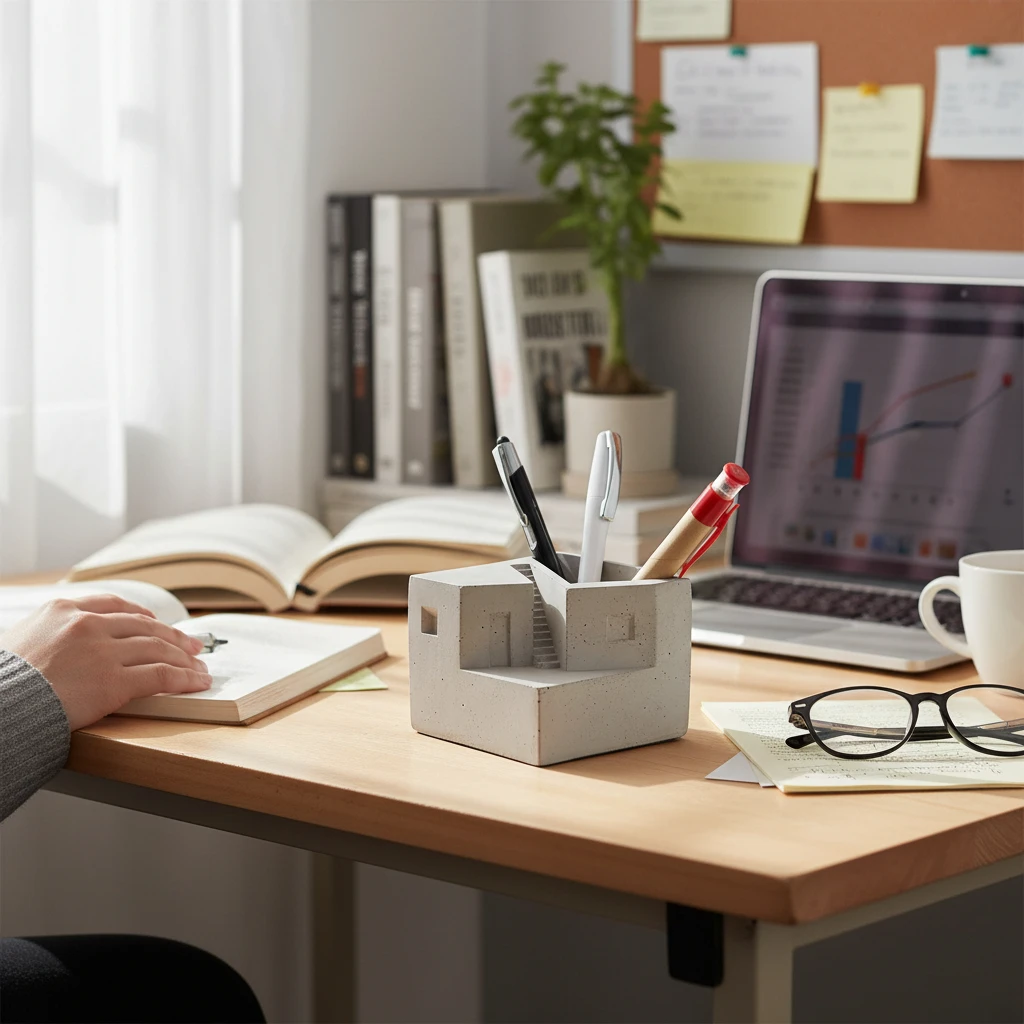 Minimal Brüt Beton Masaüstü Kalemlik