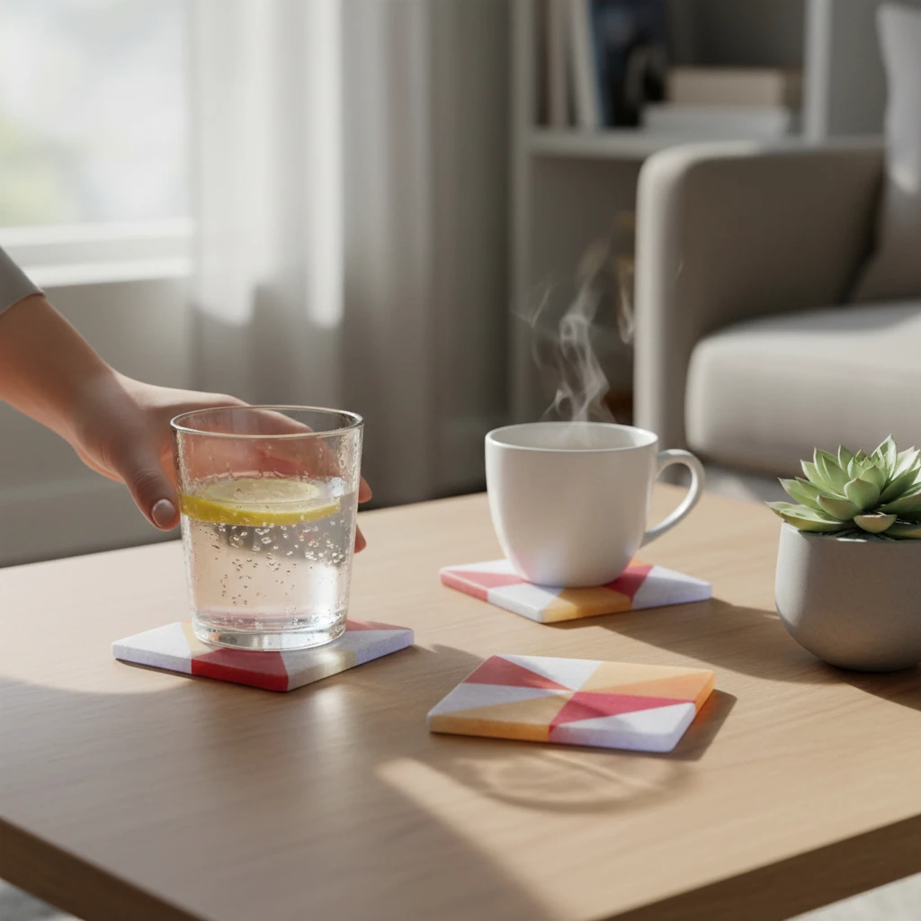 Modern Geometrik Desenli Mermer Bardak Altlığı