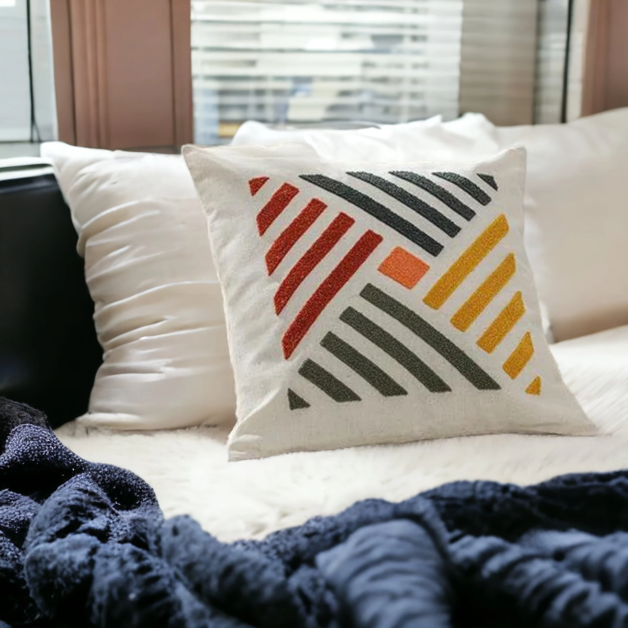 Modern Geometrik Punch İşlemeli Dekoratif Kırlent Kılıfı | PNCH-2023102