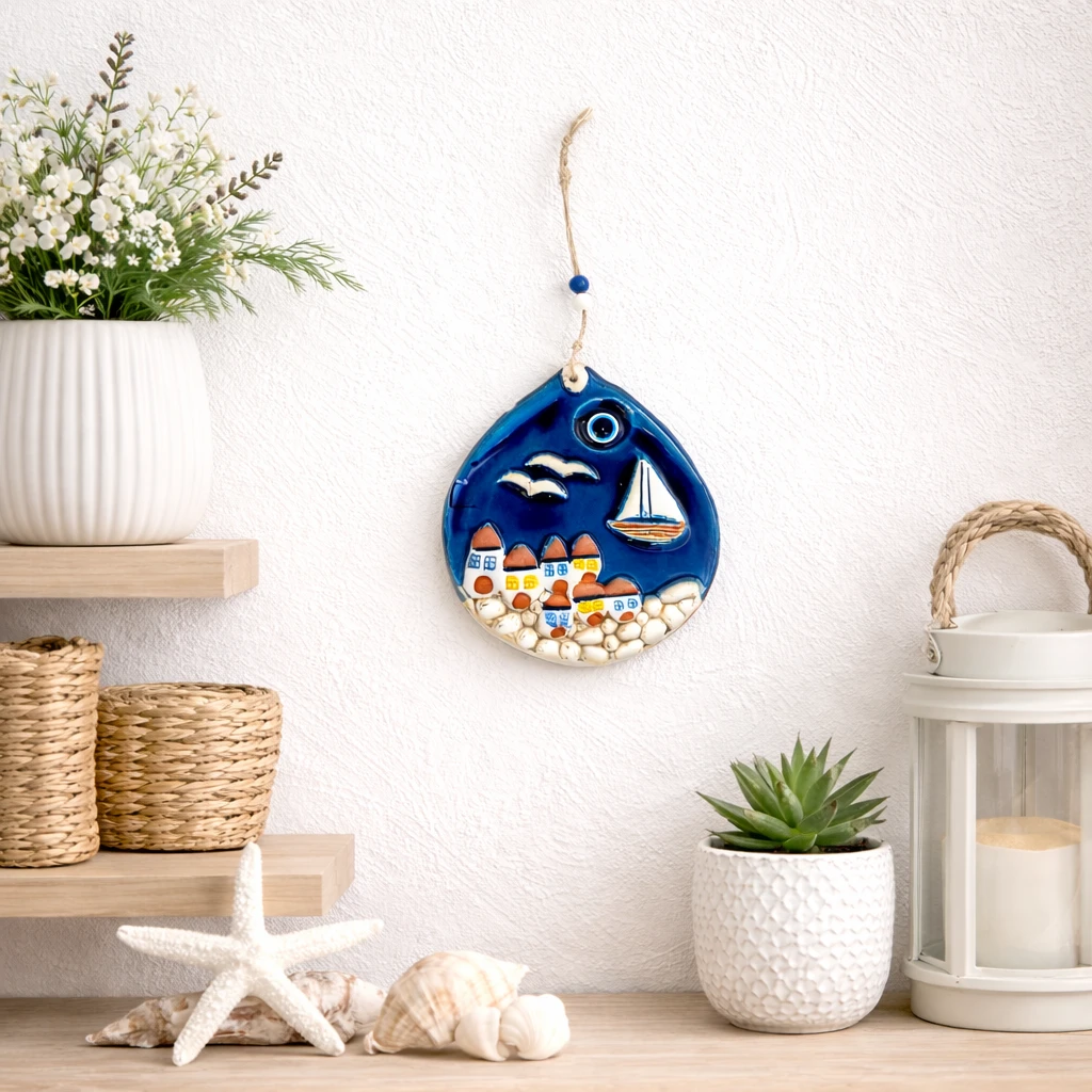 Sahil Kasabası Seramik Duvar Süsü – Deniz Temalı Dekor