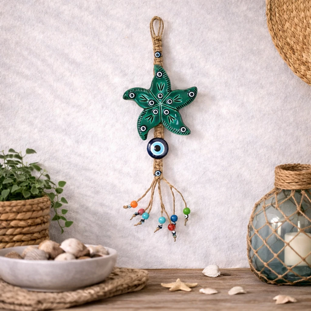 Seramik Deniz Yıldızı Nazar Boncuğu Duvar Süsü