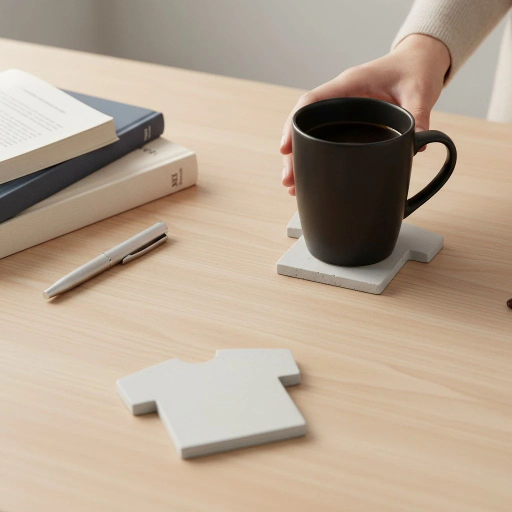 T-Shirt Şekilli Beton Bardak Altlığı – Minimal & El Yapımı Tasarım