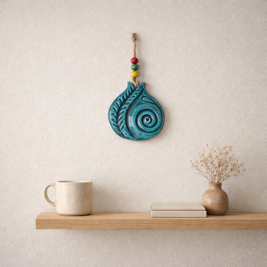 Turkuaz Seramik Nar Duvar Süsü – Dekoratif Aksesuar