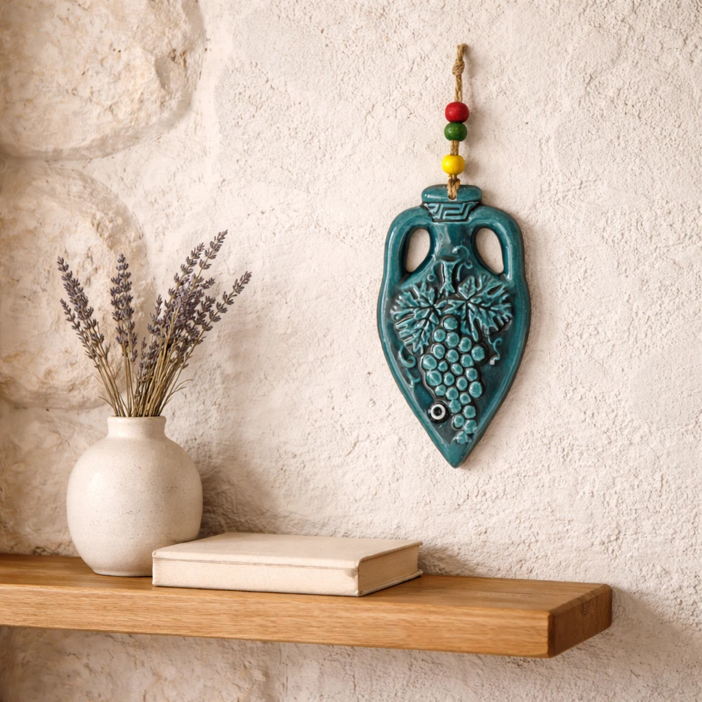 Turkuaz Üzümlü Küp Seramik Duvar Süsü