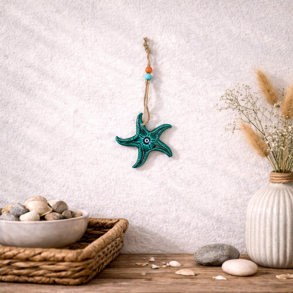 Turkuaz Yeşili Deniz Yıldızı Seramik Duvar Süsü